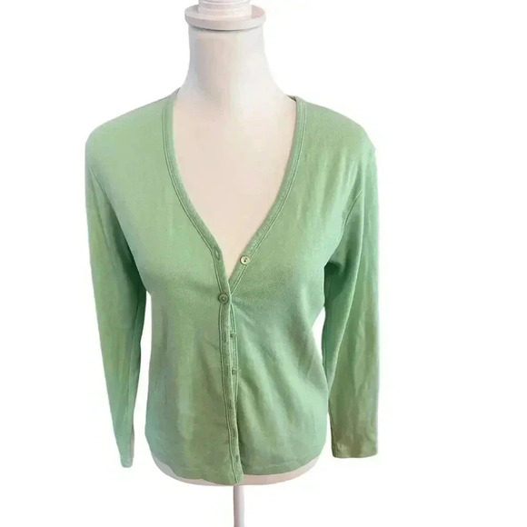 L.L.BEAN womens cardigan button up green 100% cotton size small - Picture 4 of 7